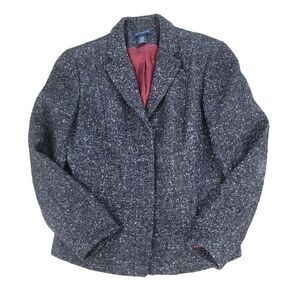 Ann Taylor Blazer Womens Size 8 Black Gray Wool Blend Tweed Blazer Hidden Button